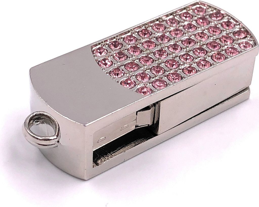 Onlineworld2013 Metallbox mit Pinken Steinen Silber Funny USB Stick 64 GB USB 3.0