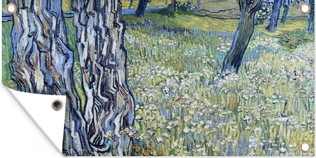 MuchoWow 80x40 cm Outdoor-Poster Gartendeko Sichtschutz Garten Poster für den Garten Baumstämme im Gras - Vincent van Gogh