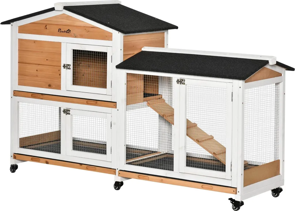 Grand clapier à lapins d'extérieur mobile en bois jaune avec roulettes