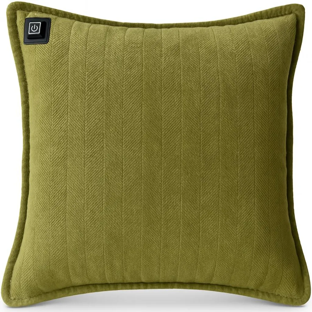 Warmpi® Cuscinetto riscaldante a infrarossi con power bank da 10.000 mAh - Cuscinetto riscaldante in ciniglia verde oliva - 45x45 cm - Senza fili e utilizzabile con cavo integrato da 2,5 m