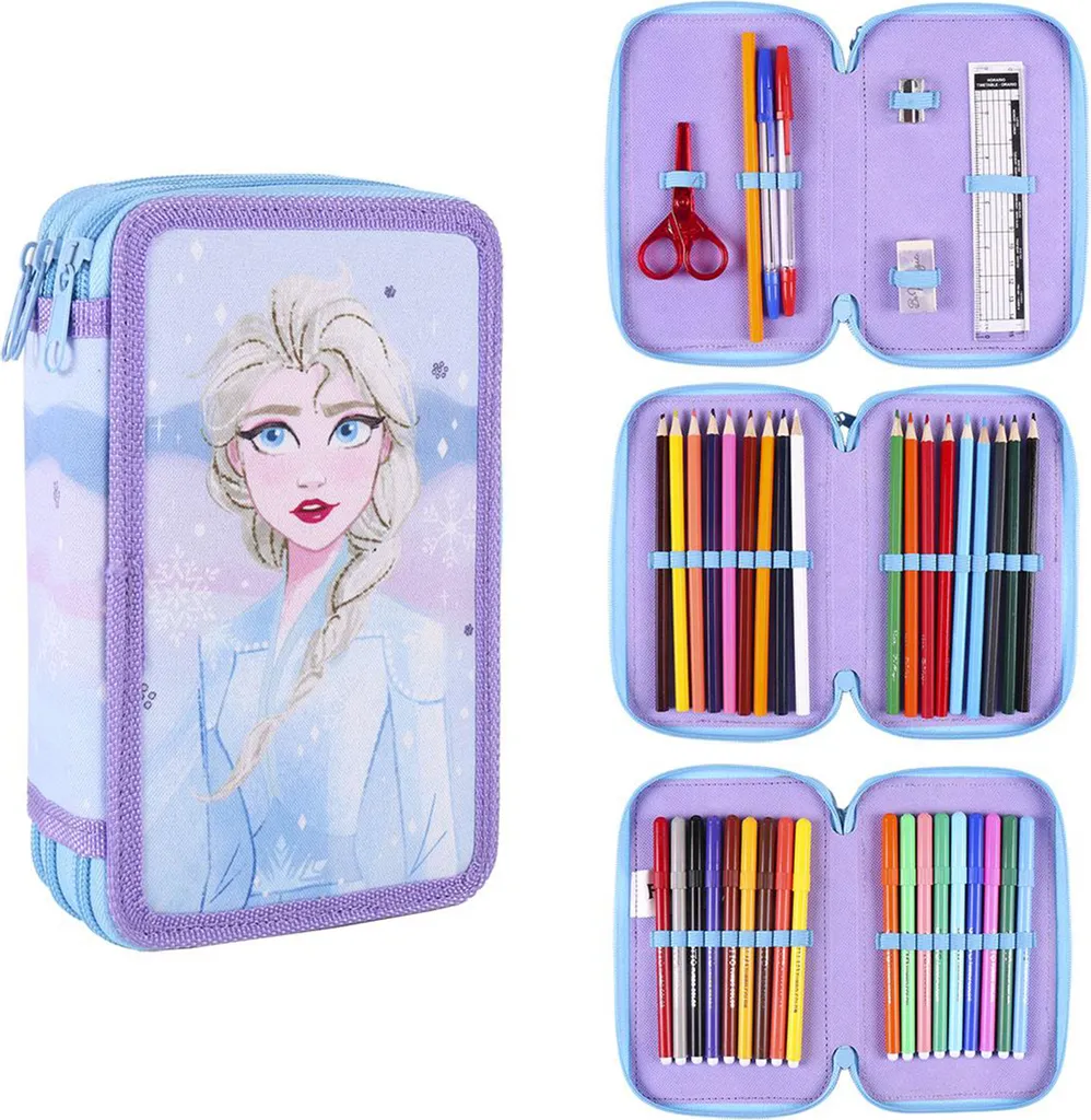Astuccio 3 Zip Frozen Elsa e Anna - 44 Pezzi Scuola Originale Disney