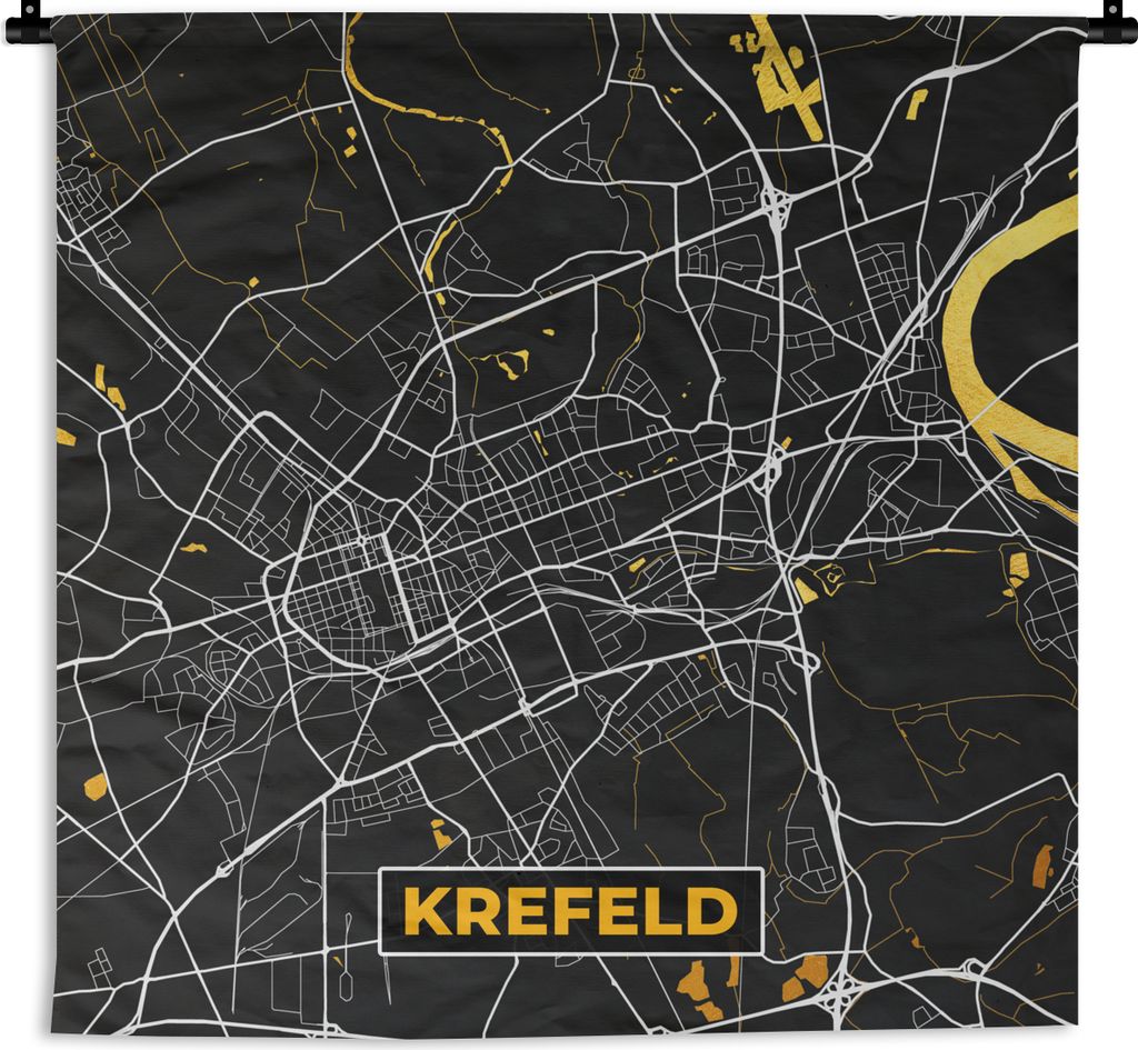 MuchoWow Wandteppich Wandbehang Krefeld - Stadtplan - Gold - Karte - Deutschland 60x60 cm Tapisserie Dekoration Wandtuch - Dekorationen - Wand Decke