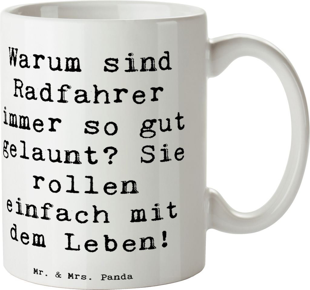 Mr. & Mrs. Panda Henkelbecher Spruch Radsport Glück - Weiß - Geschenk, Teepott, Lebensfreude, Becher, Kaffeetasse, Radfahrer, Freiheit, Rennradfa...