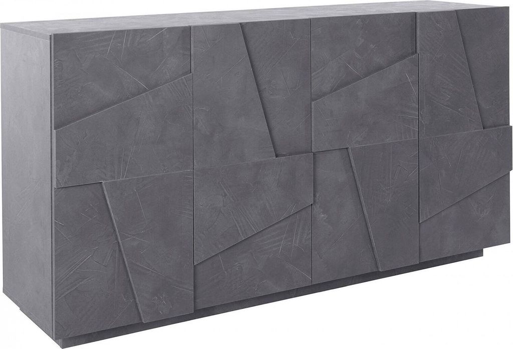 Kommode Dlanzar, Küchen-Sideboard mit 4 Türen, Wohnzimmer-Buffet, 100 % Italy, cm 162x44h86, Slate