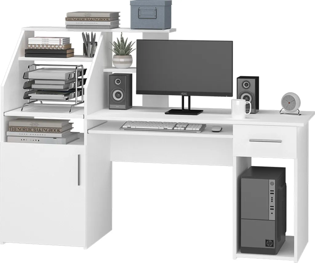 Bureau Blanc Vicco Edwin 166x50.5cm avec Surface de Travail Résistante - 7