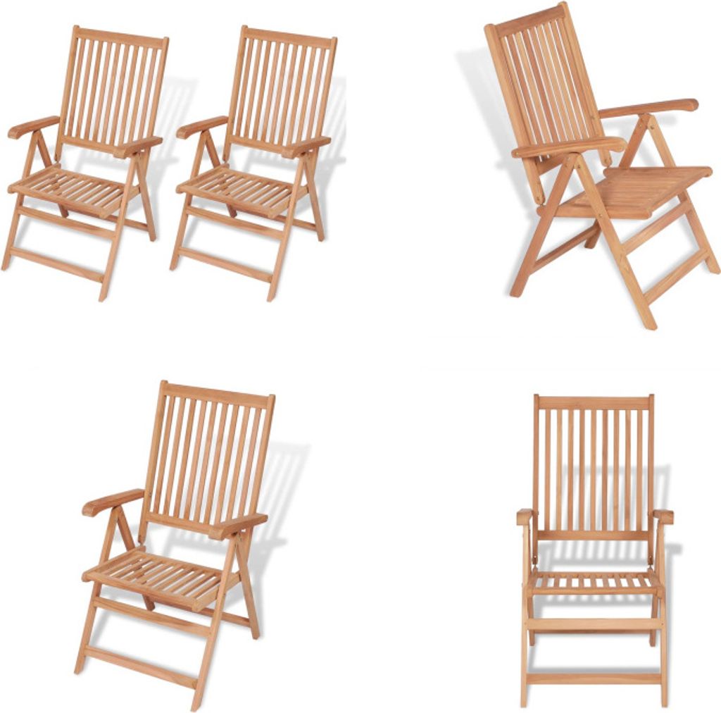 vidaXL Verstellbare Gartenstühle 2 Stk. Massivholz Teak - Gartenstuhl - Gartenstühle - Garten-Liegestuhl - Garten-Liegestühle