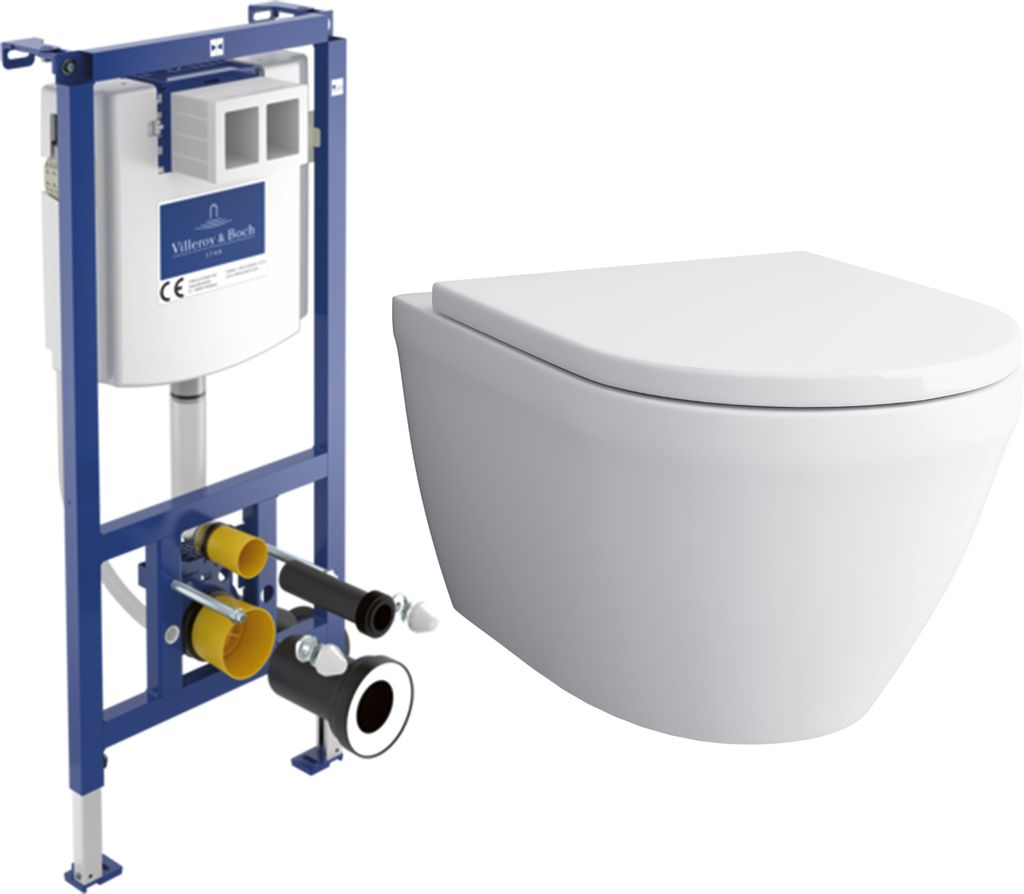 Alpenberger Spülrandloses Hänge WC Set | ViConnect Spülkasten | Mit/ohne Betätigungsplatte | WC mit Absenkautomatik (8200 SLIM-UNI, ohne Betät...