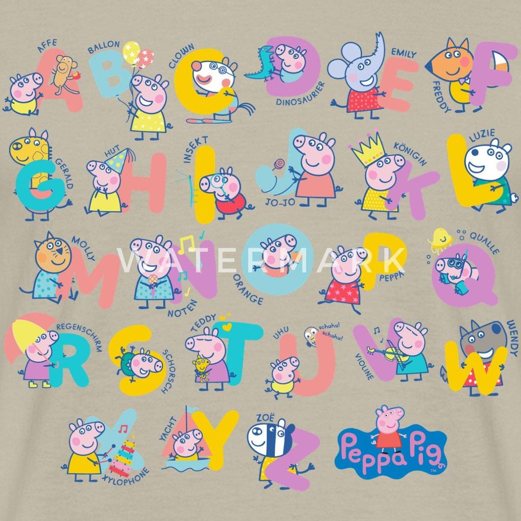 Spreadshirt Peppa Pig Design Alphabet Mit Peppa Männer T-Shirt, XXL, Sandbeige