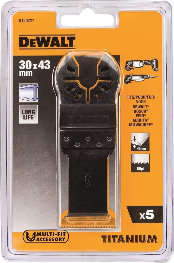 DeWALT Titan Metall-Sägeblatt DT20727-QZ 43 x 30mm, Multi-Tool Zubehör - 5 Stück
