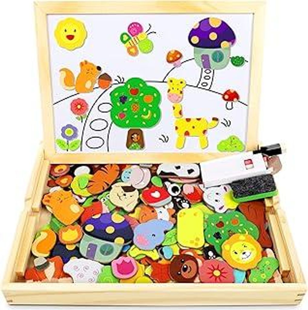 Magnetisches Holzpuzzle 110 Stück, Magnettafel Kinder, Puzzle ab 3, Montessori Spielzeug ab 3 Jahre, Wald and Tier Puzzles Kinderspiele, Geschenk ...