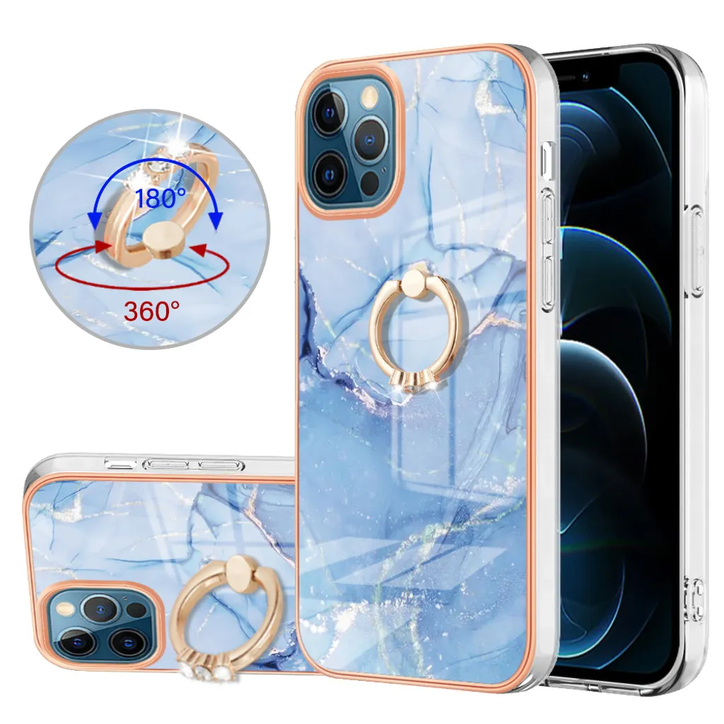 Custodia iPhone 12 Pro Max Silicone Blu con Anello - Protezione Top