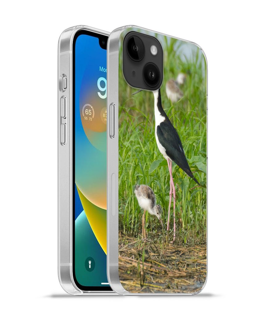 MuchoWow Handyhülle Schutzhülle Hülle für Apple iPhone 14 Plus - Soft case Vogel - Gras - Küken - Sumpf Silikon Softcase Handy Hülle - Abbi...