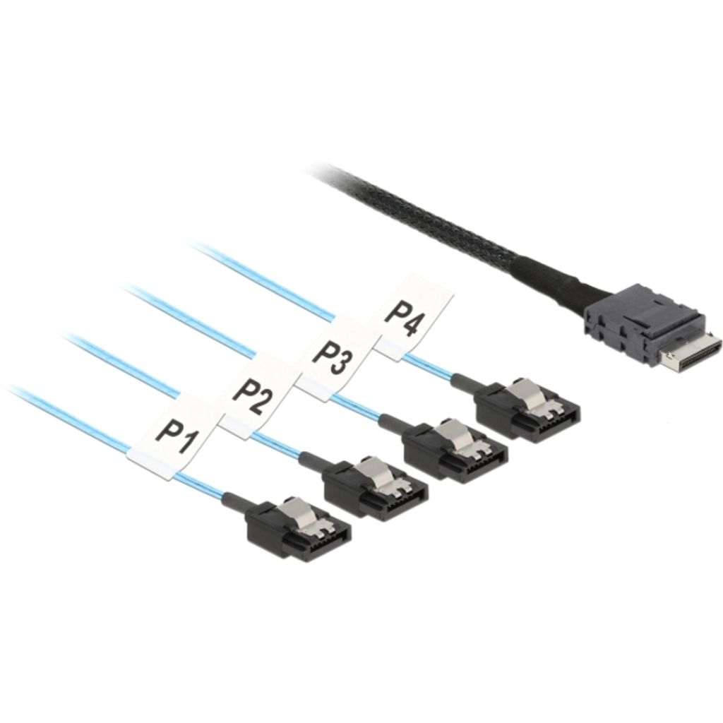 Delock Kabel OCuLink SFF-8611 > 4 x SATA 7 Pin 1 m Metall
