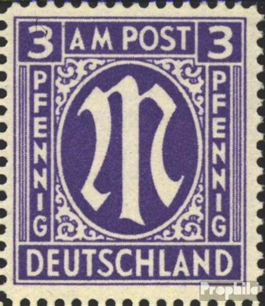 Briefmarken Bizone (Alliierte Besetzung) 1945 Mi 10VI, Farbpunkt im G (Feld 95) postfrisch AM-Post
