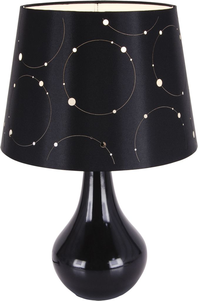 Tischleuchte Keramik Stoff E14 46,5 cm hoch Schwarz Weiß rund Modern Keramiklampe