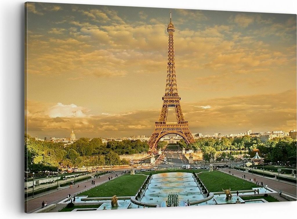 Bild auf Leinwand - Leinwandbild - Eiffelturm Frankreich Paris - 100x70cm - Wand Bild - Wanddeko - Leinwanddruck - Bilder - Kunstdruck - Wanddekora...