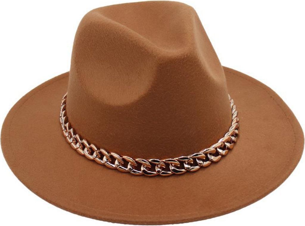 Performance-Hut Dicke Kette Dekor Kuppel Einfarbig Jazz Hut Breite Krempe Retro Foto Requisite Fedora Winter Herbst Panama Kappe