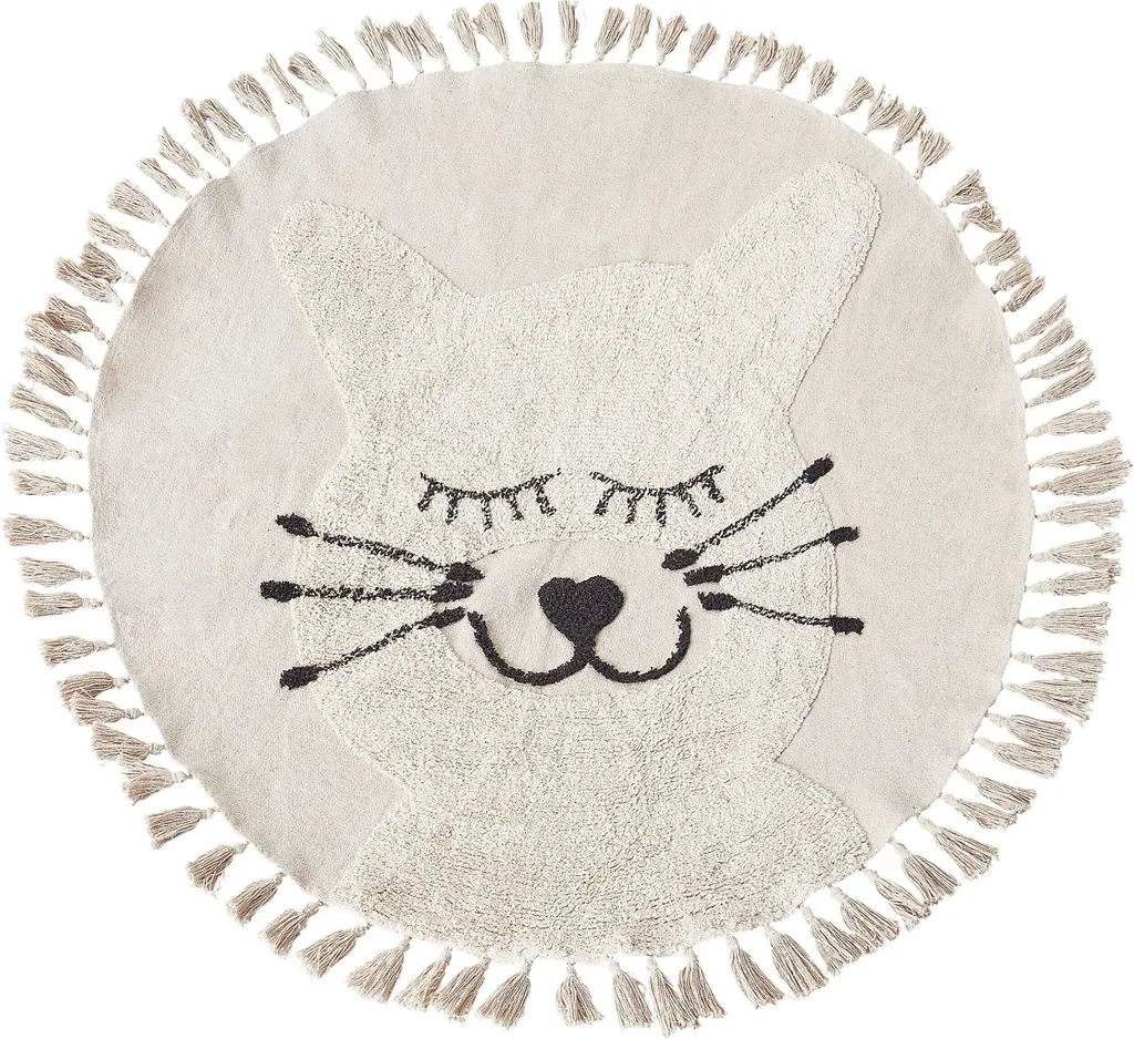 Tapis enfant anti-froid sol beige coton - Motif chat 120 cm Lumarko