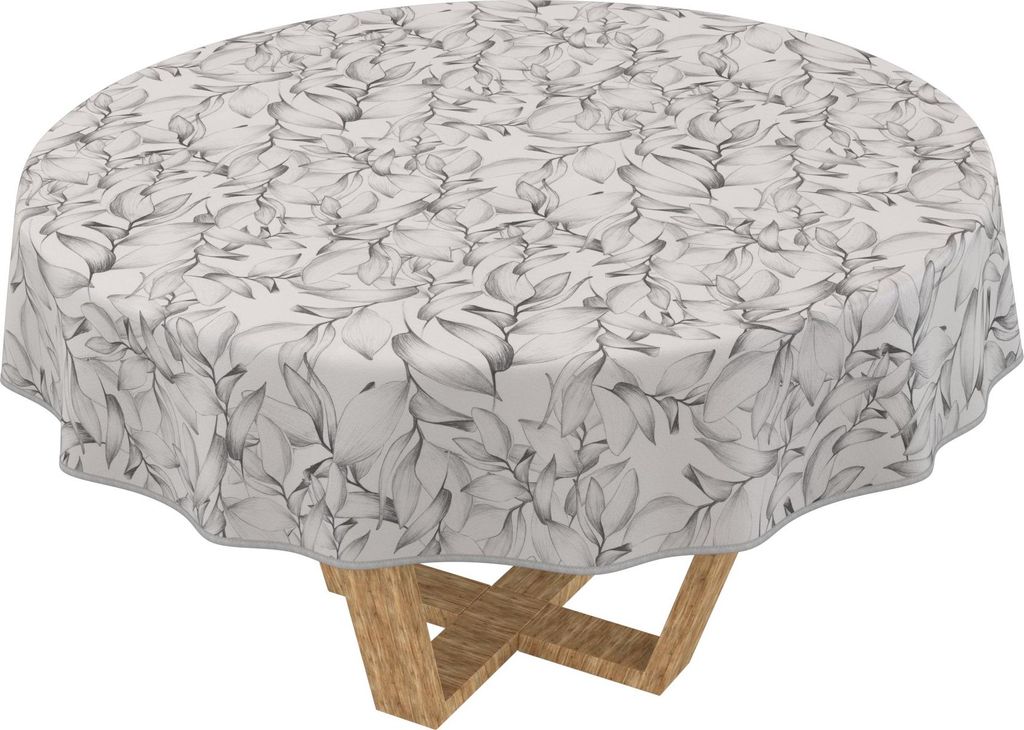 Tischdecke 3.0 monos Magnolia Anthrazit Rund 120cm Band Wachstuch abwaschbar
