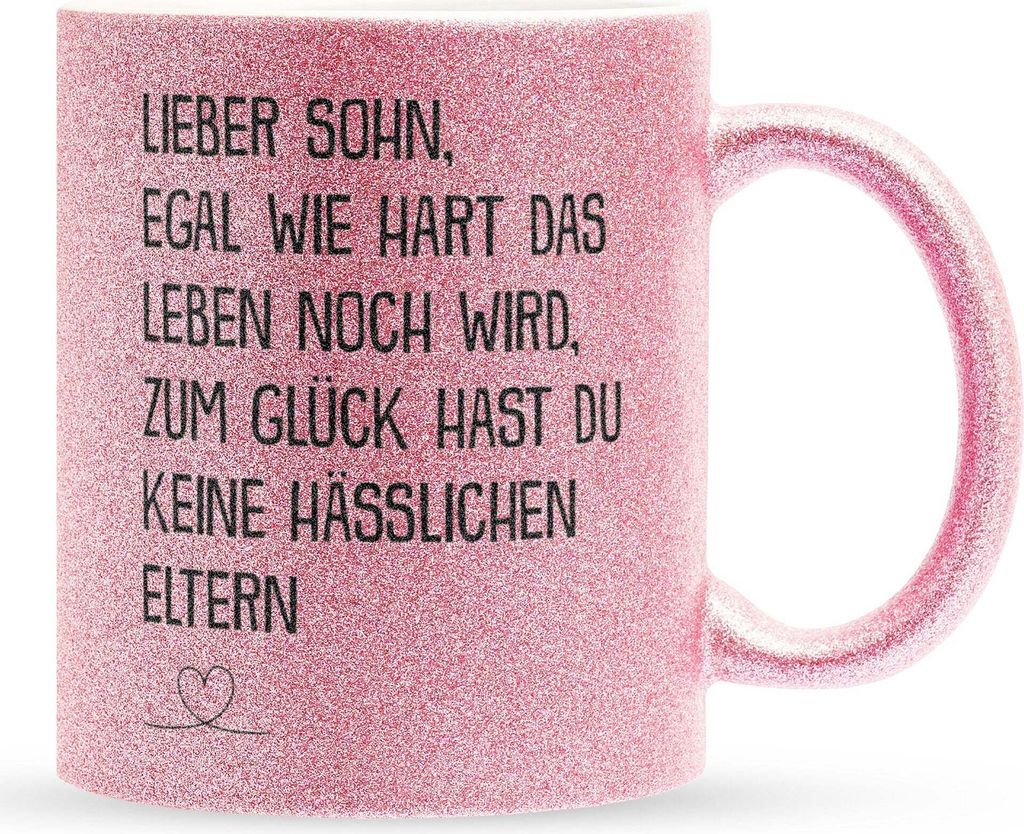 22Feels Glitzertasse Pink Sohn Geschenk Geburtstag 18 Jahre Kinder Jungs Abitur Master Uni Abschluss Bachelor Weihnachten Haferl Firmung Konfirmati...