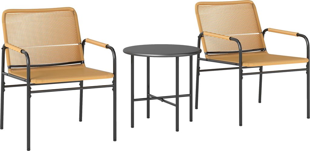 3-tlg. Rattan Bistroset, Sitzgruppe, Gartengarnitur mit 2 Gartensesseln, Couchtisch 54 x 66 x 76 cm Gelb