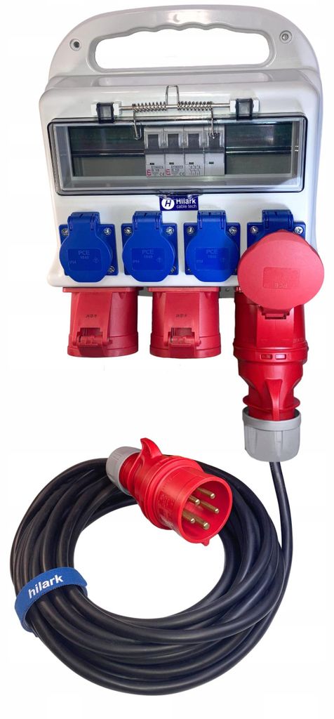 Baustromverteiler mit Energiezähler, Sicherungsautomat B16 3P und 1P, 2x16A 400V + 4x230V