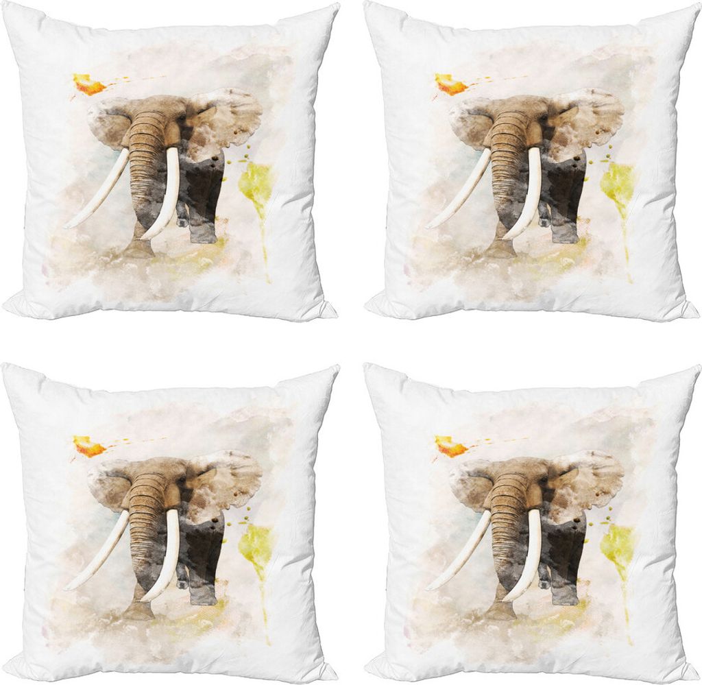 ABAKUHAUS Aquarell Elephant Kissenbezug Set (4 Stück), Paintbursh Kunst, Moderner Doppelseitiger Digitaldruck, 60 cm x 60 cm, Tan Taupe Beige