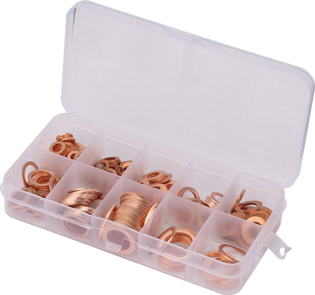 200 Stück M5-M14 Unterlegscheiben aus massivem Kupfer, Flachring-Sortiment, professionelles Hardware-Set in Box