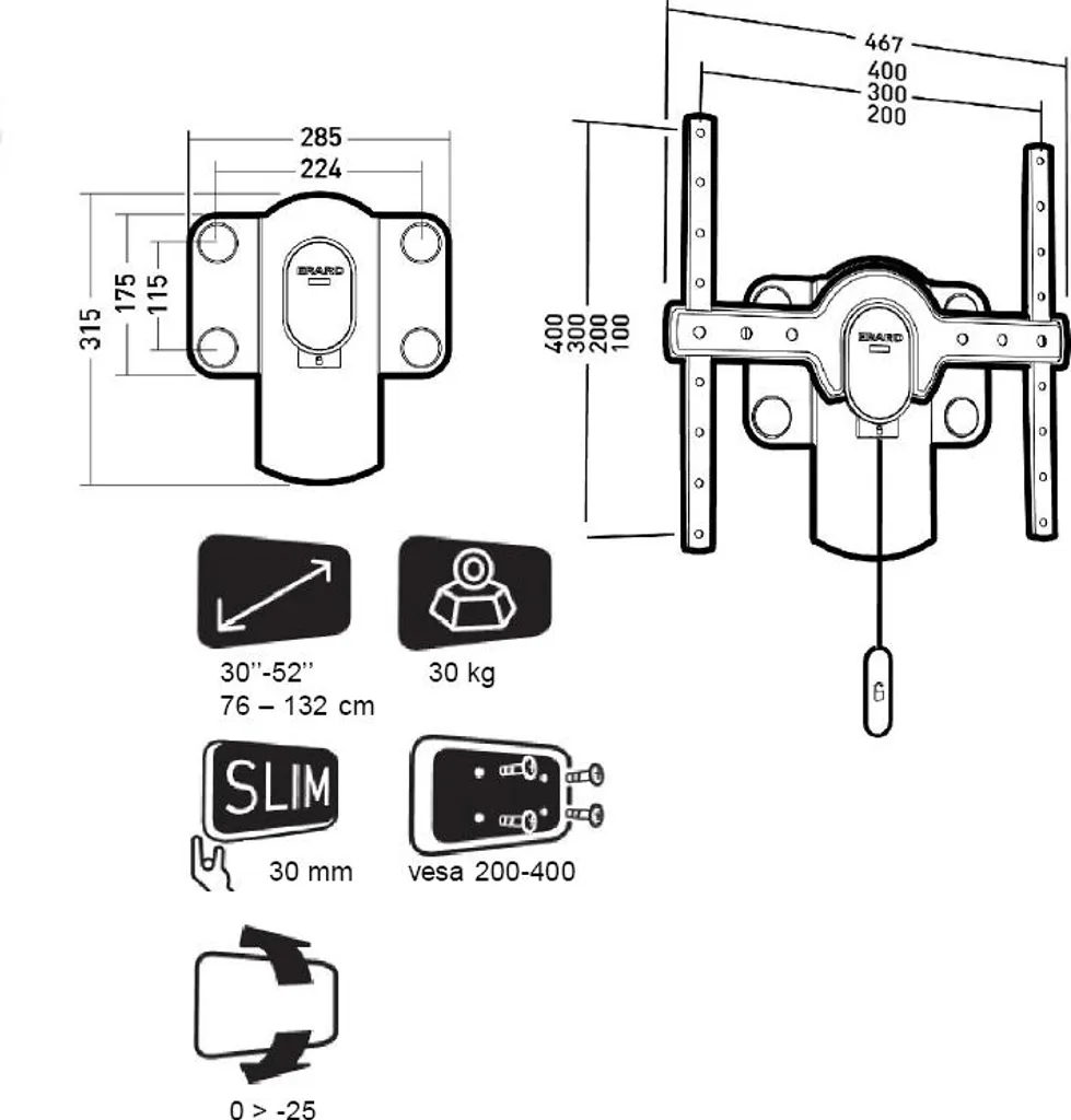 Support de fixation murale inclinable pour écran plat de salon