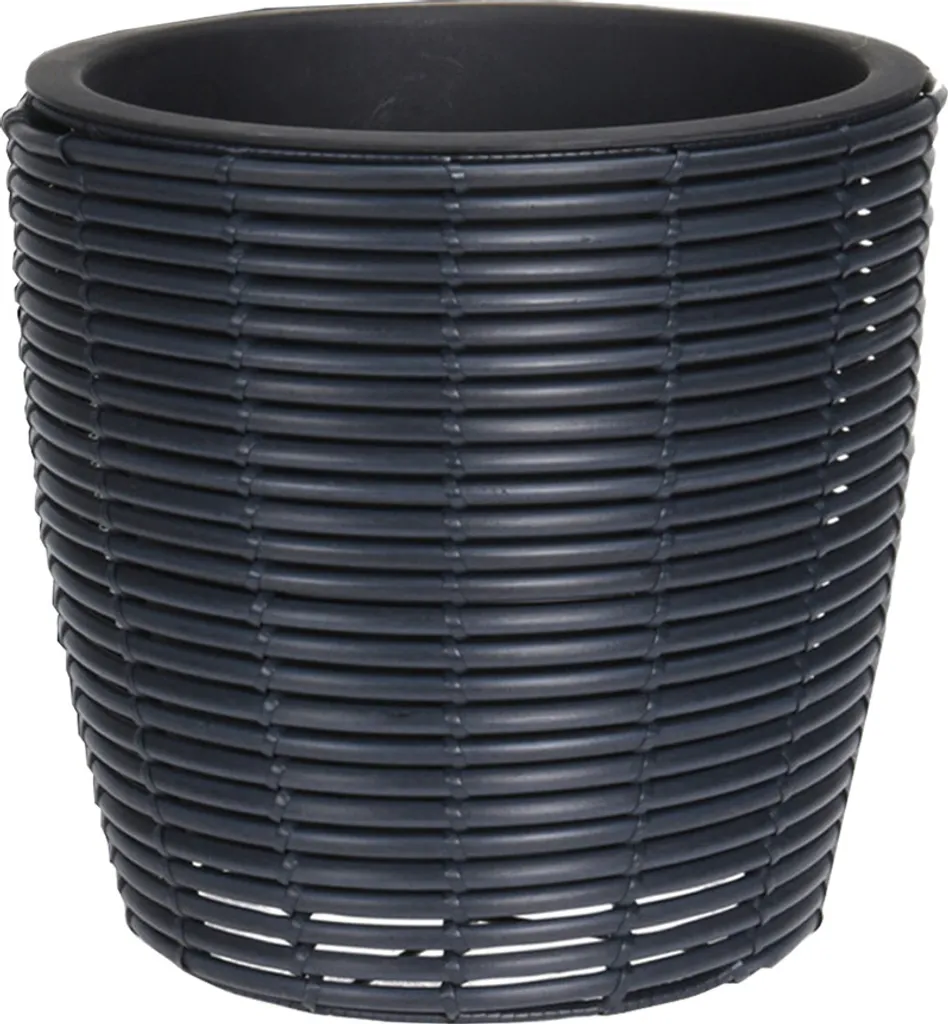 Cache-pot en polyrattan aspect bambou Rebecca Mobili Noir résistant 23cm