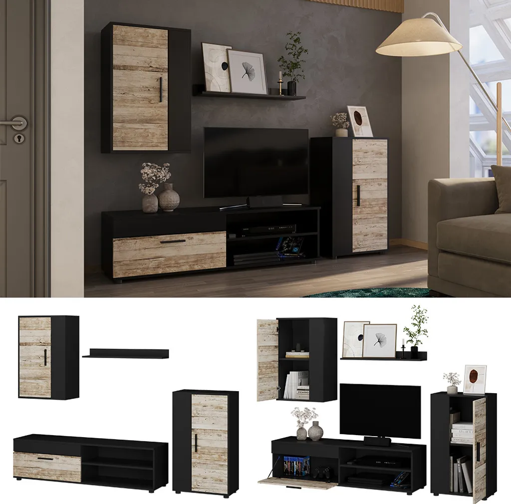 Ensemble salon Vicco Berno 4 pièces, design bicolore anthracite beige - 2