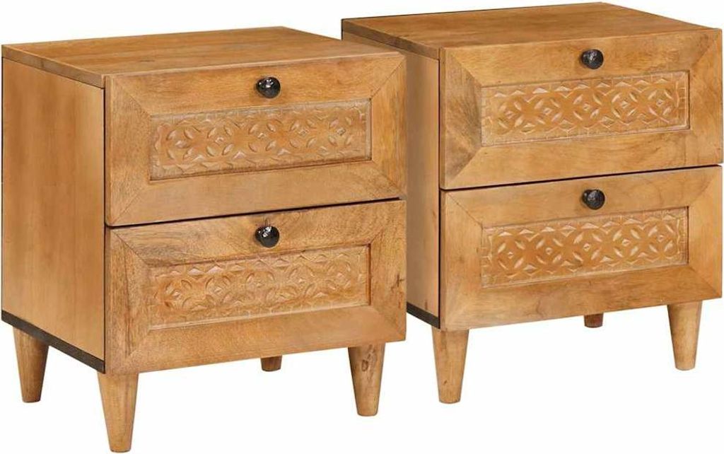 Nachttisch 2 pcs Hellbraun 40 x 33 x 46 cm Massivholz Akazie
