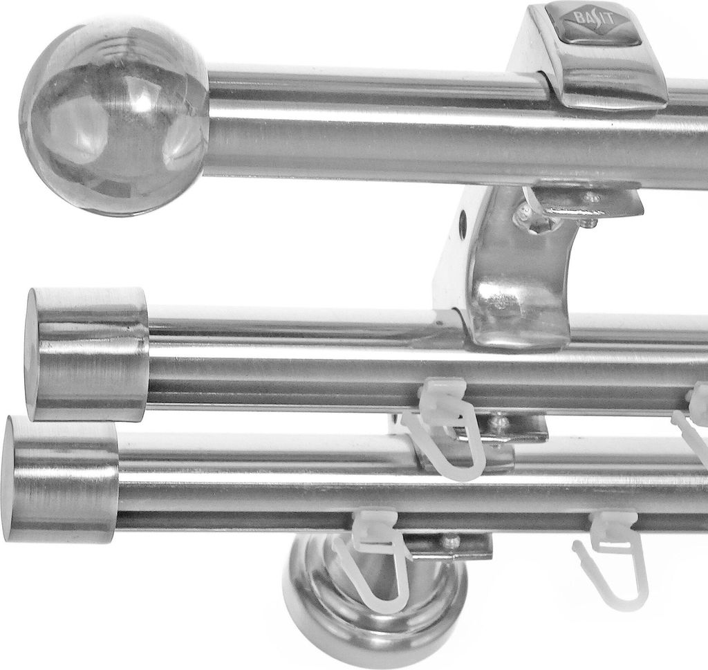 Rohr + Innenlauf Gardinenstange Ø 20mm Edelstahl Look 3-läufig Wandträger H60RII