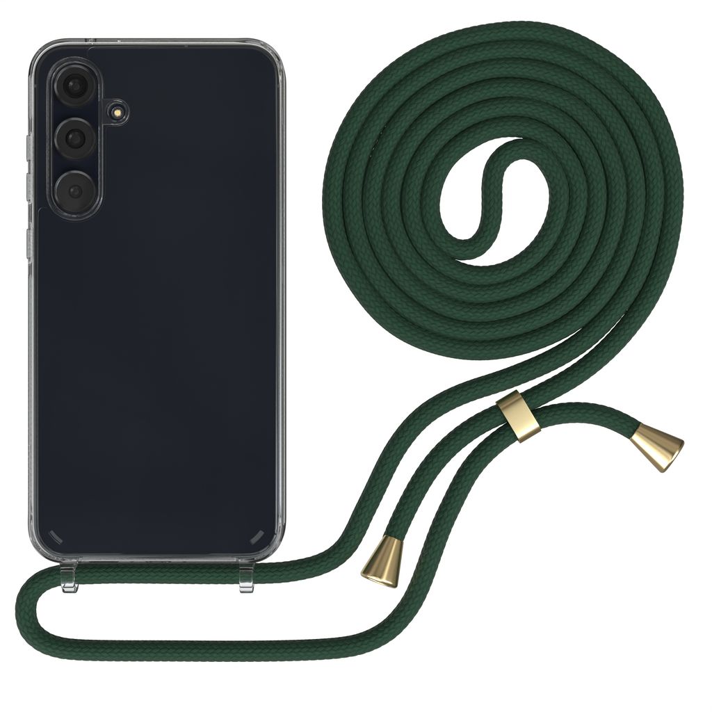 EAZY CASE Handykette kompatibel mit Samsung Galaxy A55, Handyhülle mit Umhängeband, Handykordel, Schutzhülle Clear, Band in Grün