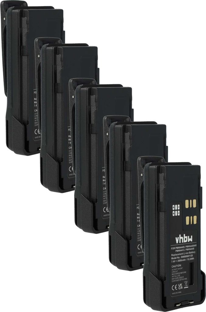 vhbw 5x Akku kompatibel mit Motorola DP4400, APX4000, DP4000, DP2600E, DP4600, DP4401 Funkgerät, Walkie Talkie (2600 mAh, 7,4 V, Li-Ion) + Gürtel...