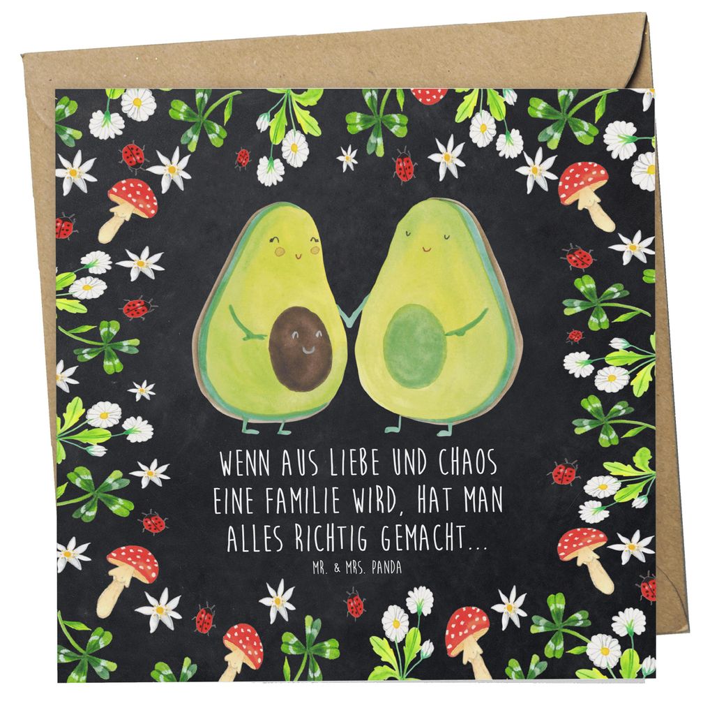 Mr. & Mrs. Panda Grußkarte Avocado Pärchen - Kreidetafel - Geschenk, Gesund, Familie, doppelkarte, Hochzeit, Glückwunschkarte, faltkarte, Kinder...