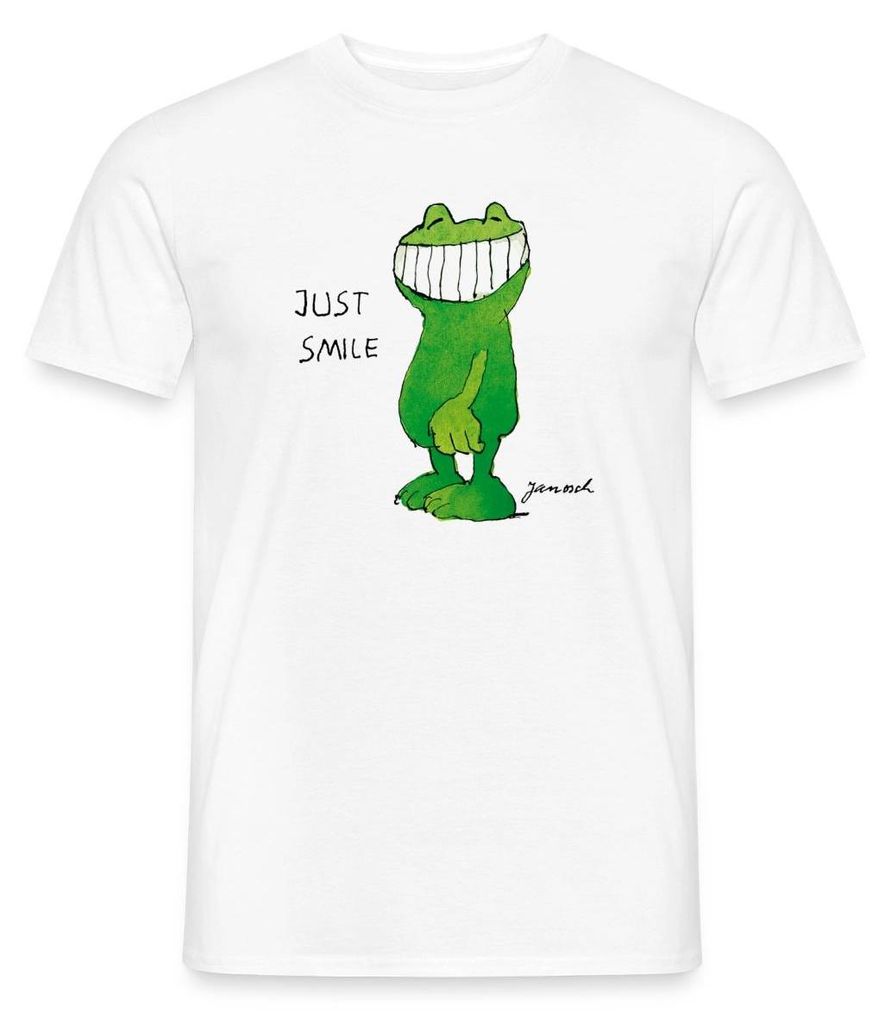 Spreadshirt Janosch Günter Kastenfrosch Just Smile Männer T-Shirt, L, Weiß