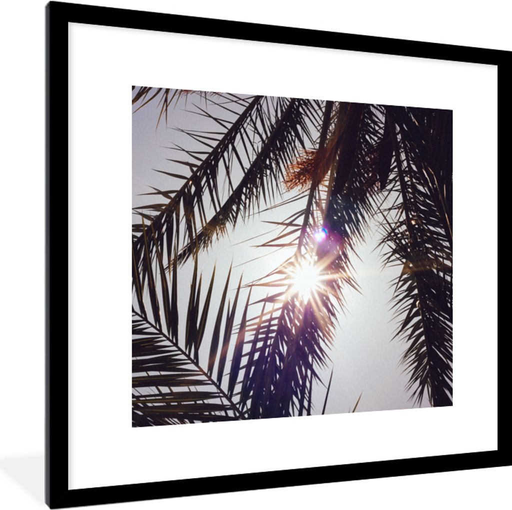 MuchoWow Gerahmtes Poster Palmwedel - Sonne - Sommer 40x40 cm - Poster mit Schwarzem Bilderrahmen Wandposter Rahmen Foto Bilder - Poster - Plakat...