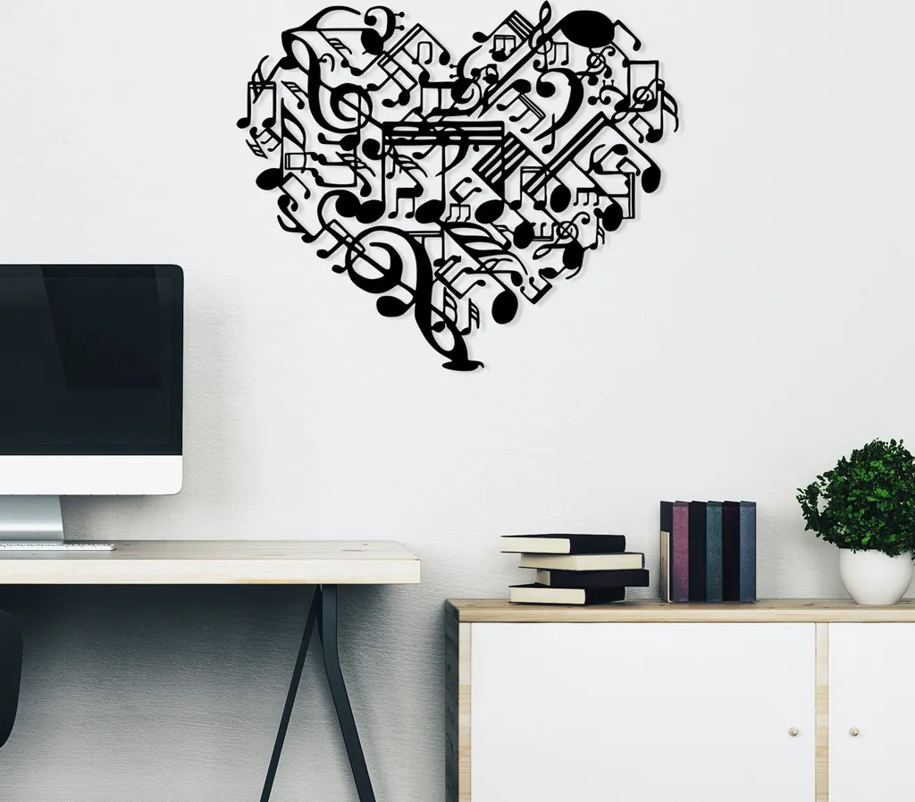 Décoration Murale Musique en Métal Noir Wallity SKL2551 pour Salon