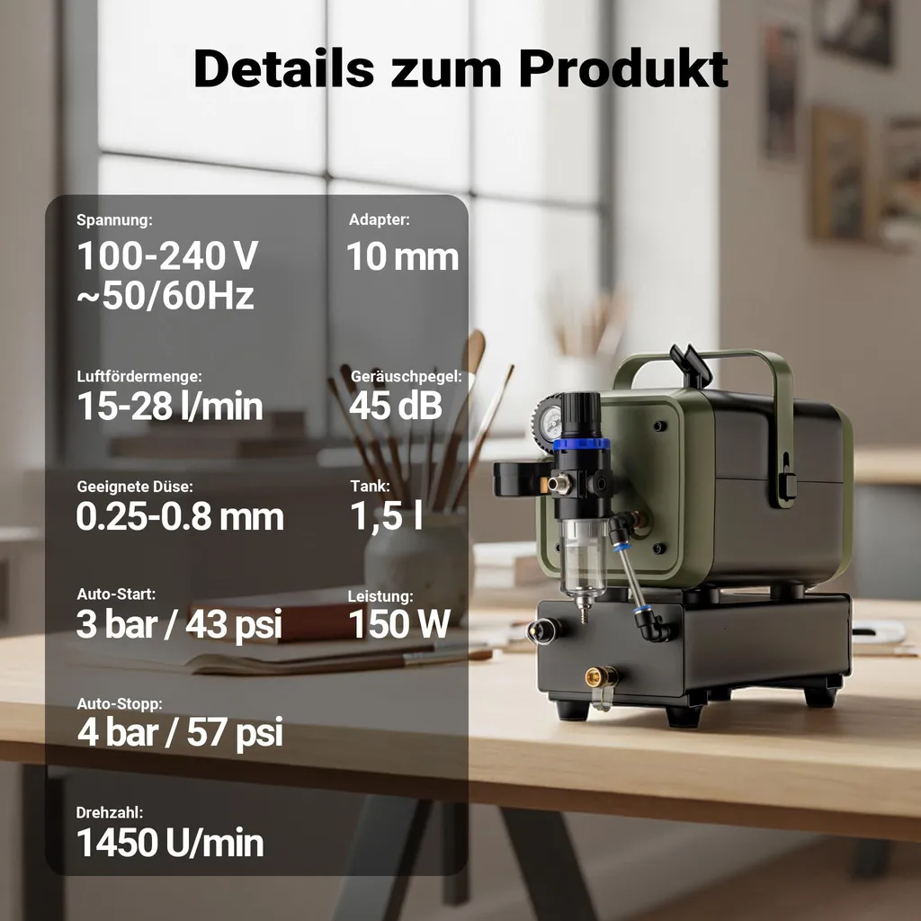 Compresseur design aérographe Wiltec avec manomètre et débit 28 l/min - 4