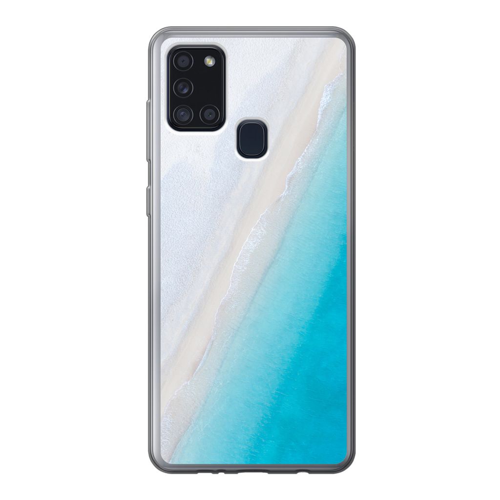 MuchoWow Handyhülle Schutzhülle Hülle für Samsung Galaxy A21s Strand - Meer - Blau Silikon Softcase Handy Hülle - Hartschale