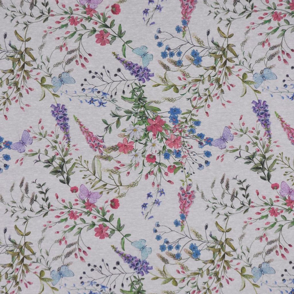 Dekostoff Meterware Malva Blumen weiß lila rosa blau 1,40m