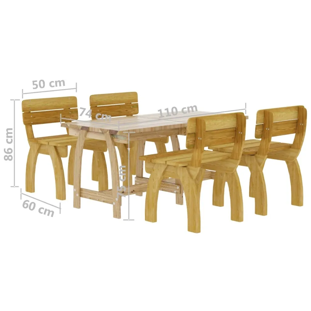 Table de Jardin et 4 Chaises en Pin pour Repas en Extérieur - Set Complet - 16