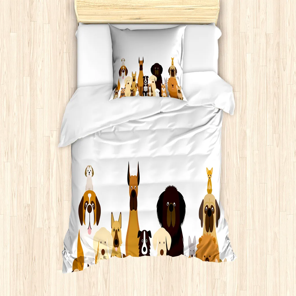 Set Copripiumino Cani 135x200 ABAKUHAUS Singolo Antiacaro Multicolore