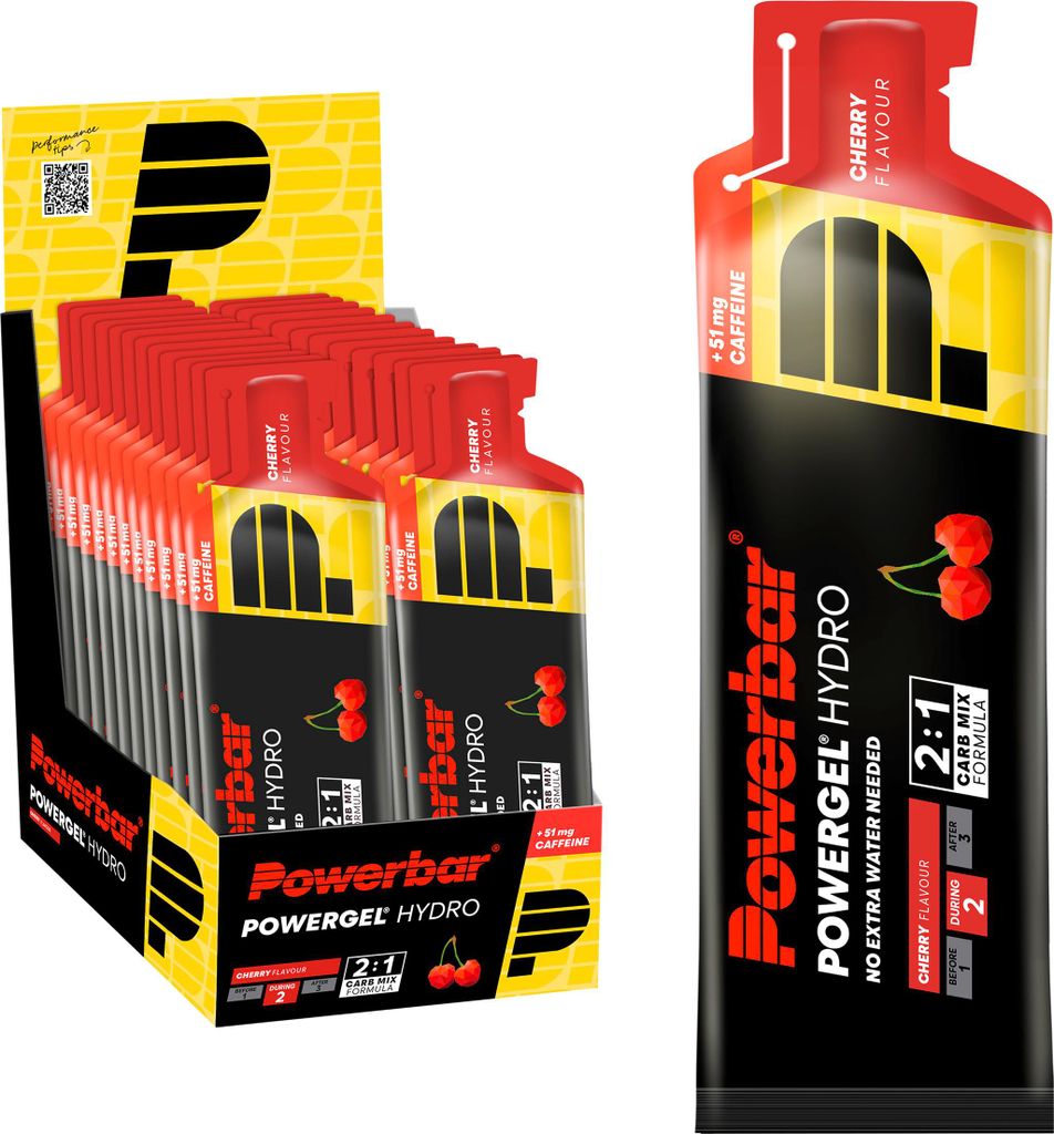 POWERBAR PowerGel Hydro Cherry High Carb Energie Gel Natrium Koffein 24x 67 ml