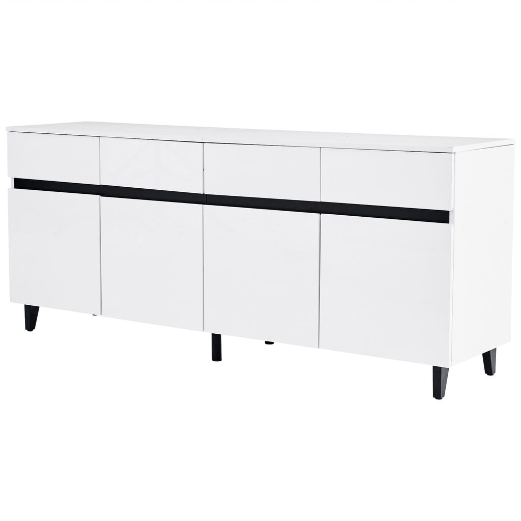 Weißes Hochglanz Sideboard 160cm - Mit 4 Schubladen & Verstellbaren Regalen