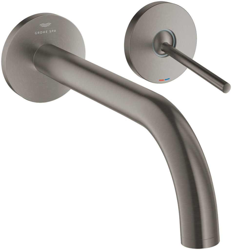 GROHE 2-Loch-Waschtischbatterie Atrio 29406, Wandmontage, Fertigmontageset für 23 429, Ausladung 221 mm, hard graphite gebürstet