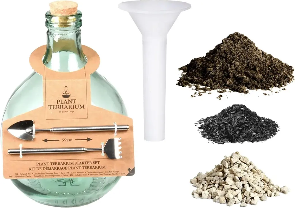 Kit jardinage DIY écosystème en bouteille 5L avec bocal en verre et liège