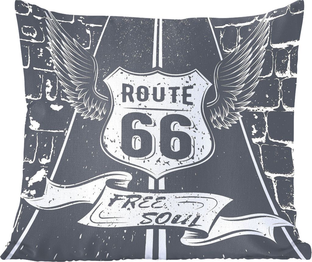 MuchoWow Zierkissen Sofakissen Wohnzimmer Dekokissen 45x45 cm Route 66 - Vintage - Schwarz - Weiß - Schlafpolster - Polster für das Sofa