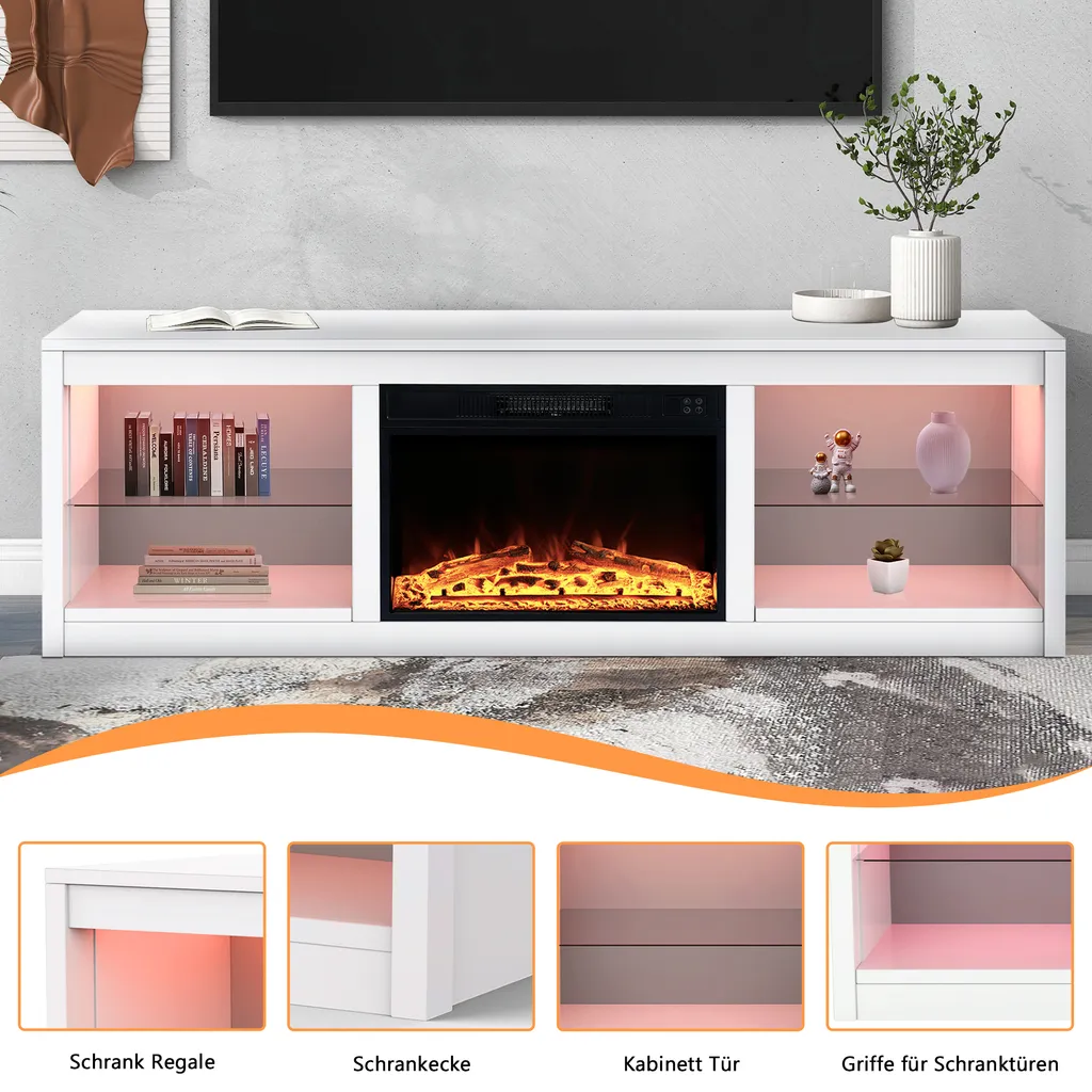 Meuble TV LED Multicolore et Cheminée Électrique Intégrée en MDF - 6